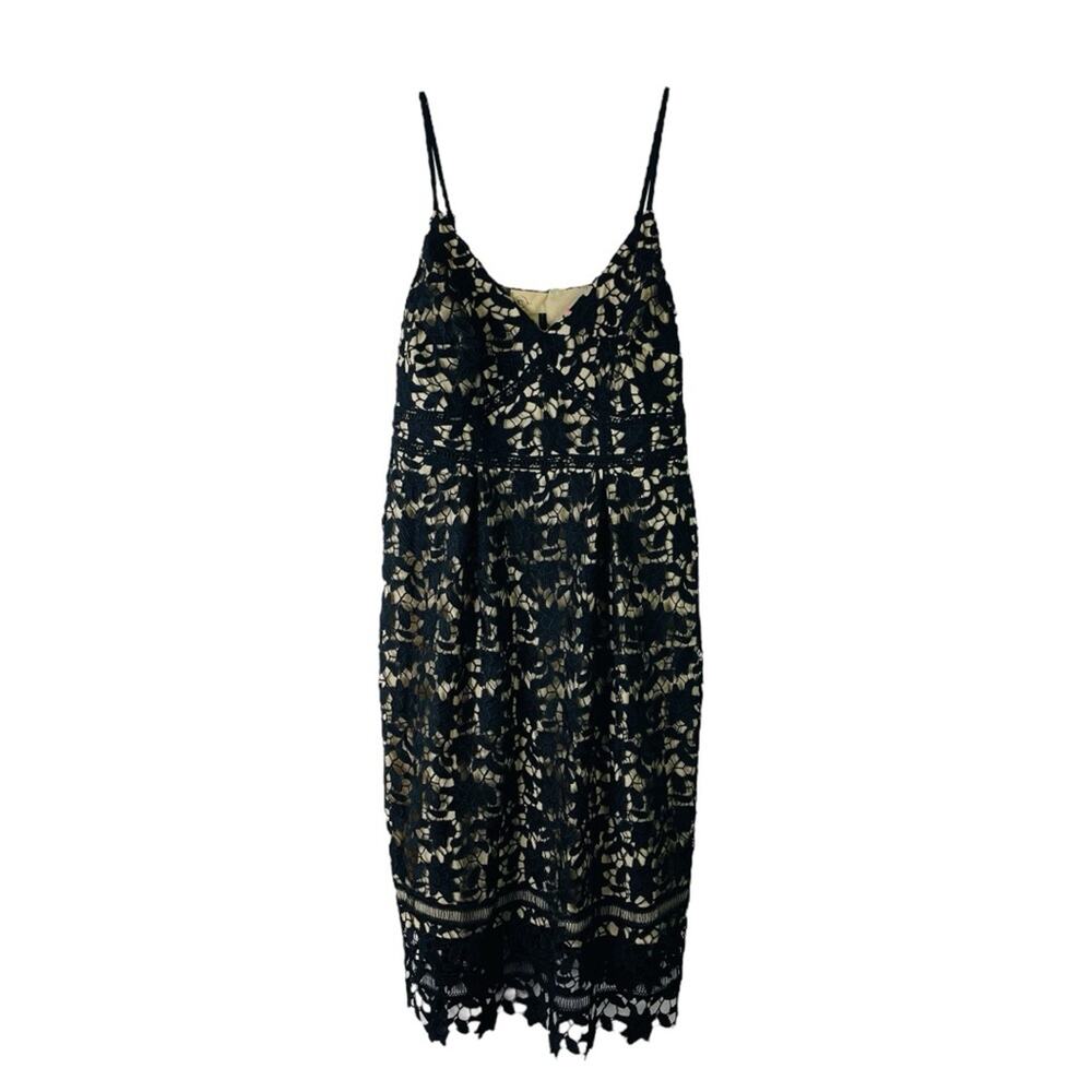 All Worthy black lace floral nude evening wedding party midi dress 14